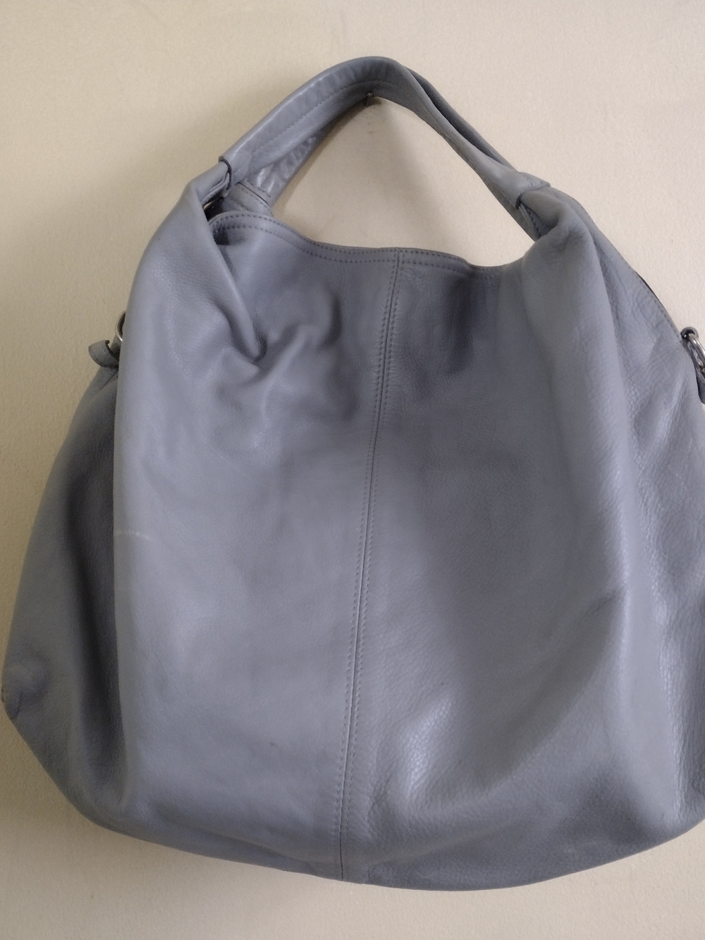 Soft Leather Hobo Bag in Light Gray